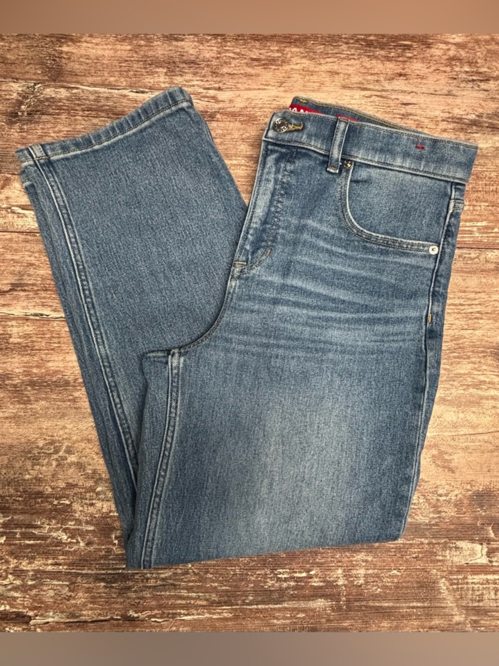 SPANX EUC Women's Straight Leg Jeans Medium Blue Wash 360 Fit High Rise L 10P